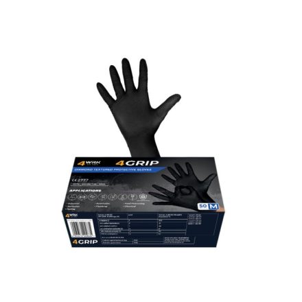 4WRK púdermentes nitril szerelőkesztyű 4GRIP fekete 50 db/csomag
