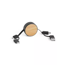   hi!dea 6 az 1-ben összehúzható USB kábel újrahasznosított ABS-ből (100% rABS) és bambuszból Rubins fekete