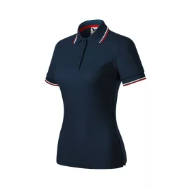   Malfini női galléros póló Focus 180 tengerkék-fehér-piros
