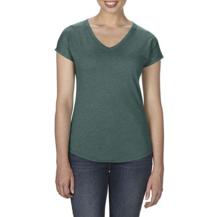Anvil női póló Tri-Blend V-Neck Tee 159 melírozott sötétzöld
