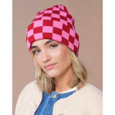 Beechfield sapka Checkerboard piros-pink