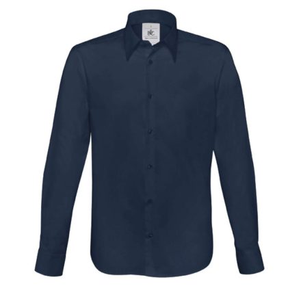 B&C hosszú ujjú ing London Stretch 135 tengerkék