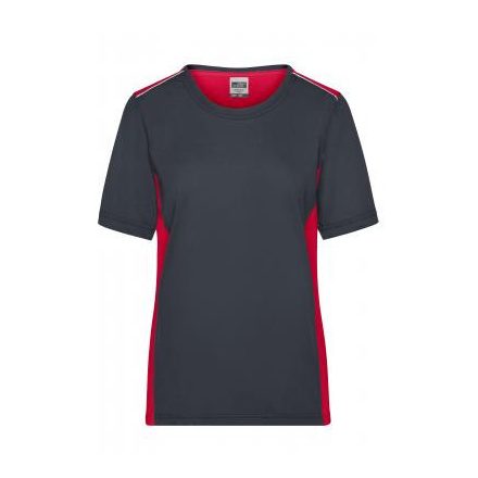 James&Nicholson női póló Color Workwear 160 carbon-piros-fehér
