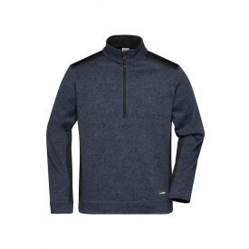   James&Nicholson polár pulóver Strong Knitted Half-Zip 280 melírozott carbon-fekete