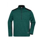 James&Nicholson polár pulóver Strong Knitted Half-Zip 280 melírozott sötétzöld-fekete