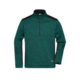   James&Nicholson polár pulóver Strong Knitted Half-Zip 280 melírozott sötétzöld-fekete