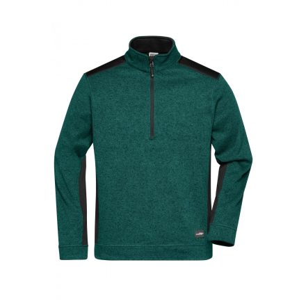 James&Nicholson polár pulóver Strong Knitted Half-Zip 280 melírozott sötétzöld-fekete