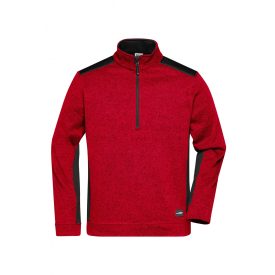   James&Nicholson polár pulóver Strong Knitted Half-Zip 280 melírozott piros-fekete