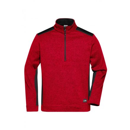 James&Nicholson polár pulóver Strong Knitted Half-Zip 280 melírozott piros-fekete