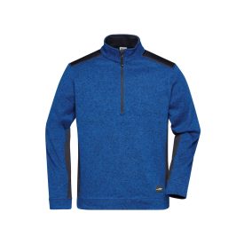   James&Nicholson polár pulóver Strong Knitted Half-Zip 280 melírozott királykék-tengerkék