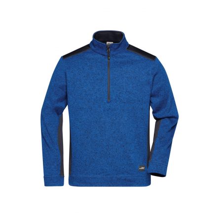 James&Nicholson polár pulóver Strong Knitted Half-Zip 280 melírozott királykék-tengerkék