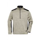 James&Nicholson polár pulóver Strong Knitted Half-Zip 280 melírozott homok-fekete
