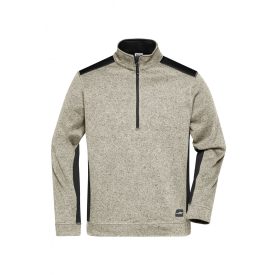   James&Nicholson polár pulóver Strong Knitted Half-Zip 280 melírozott homok-fekete