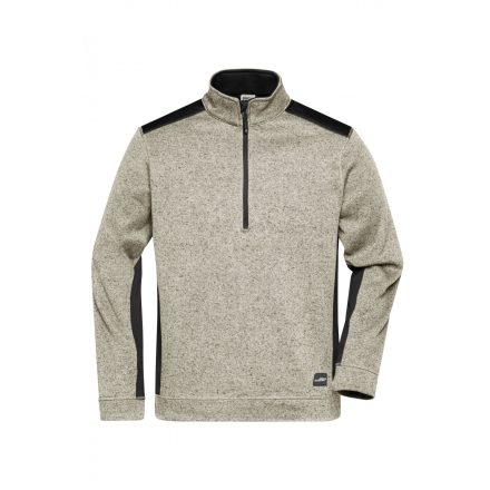 James&Nicholson polár pulóver Strong Knitted Half-Zip 280 melírozott homok-fekete