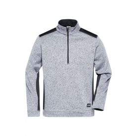   James&Nicholson polár pulóver Strong Knitted Half-Zip 280 melírozott fehér-carbon