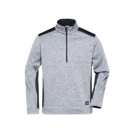 James&Nicholson polár pulóver Strong Knitted Half-Zip 280 melírozott fehér-carbon
