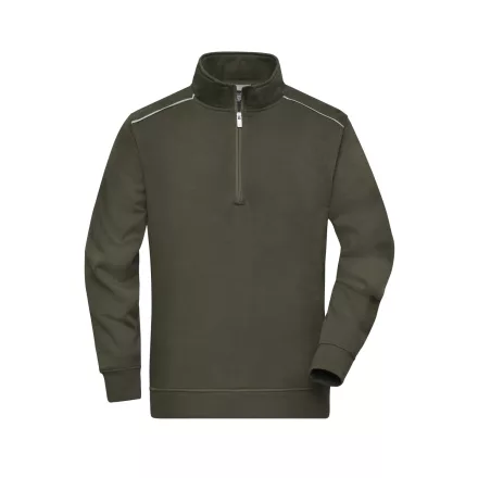 James&Nicholson pulóver Solid Half-Zip 290 olíva-fehér