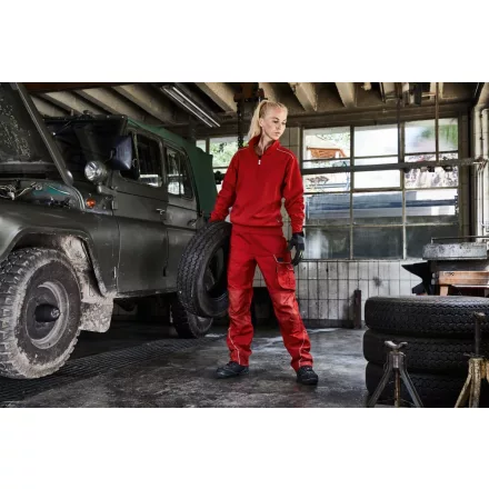 James&Nicholson pulóver Solid Half-Zip 290 piros-fehér