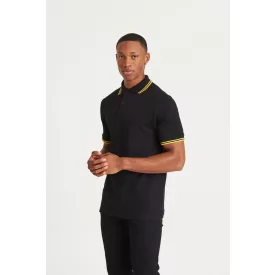 AWDis galléros póló Stretch Tipped 200 fekete-sárga