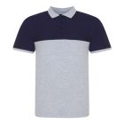 AWDis galléros póló Colour Block 180 melírozott szürke-tengerkék