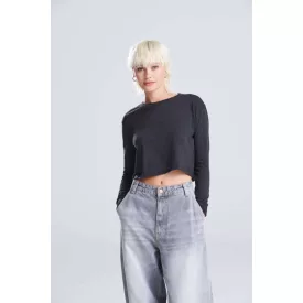   AWDis hosszú ujjú póló Crop Tri-Blend 160 melírozott fekete