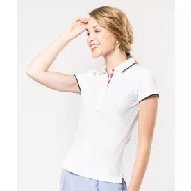   Kariban galléros női póló Contrast Piqué 220 fehér-tengerkék-fehér