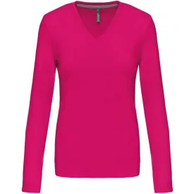 Kariban hosszú ujjú női póló V-Neck 180 fukszia