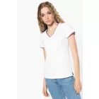 Kariban női póló Piqué V-Neck 170 fehér-tengerkék-piros