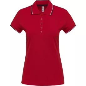   Kariban női galléros póló Pique 220 piros-tengerkék-fehér