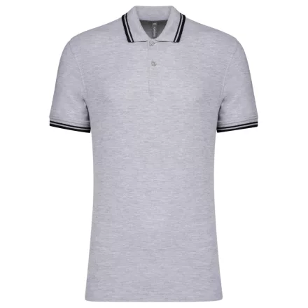 Kariban galléros póló Striped Pique 180 melírozott szürke-fekete