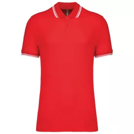 Kariban galléros póló Striped Pique 180 piros-fehér