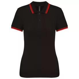 Kariban női galléros póló Striped Pique 180 fekete-piros