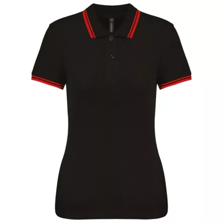 Kariban női galléros póló Striped Pique 180 fekete-piros