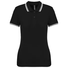   Kariban női galléros póló Striped Pique 180 fekete-fehér