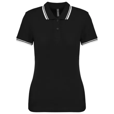 Kariban női galléros póló Striped Pique 180 fekete-fehér