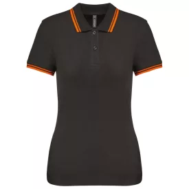   Kariban női galléros póló Striped Pique 180 sötétszürke-narancs