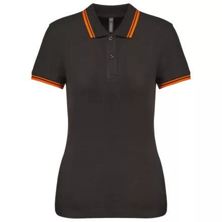 Kariban női galléros póló Striped Pique 180 sötétszürke-narancs