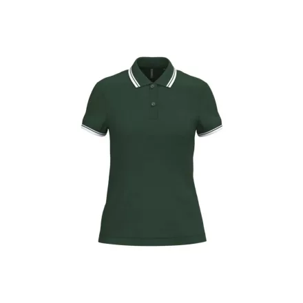 Kariban női galléros póló Striped Pique 180 erdészzöld-fehér