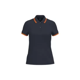   Kariban női galléros póló Striped Pique 180 tengerkék-narancssárga