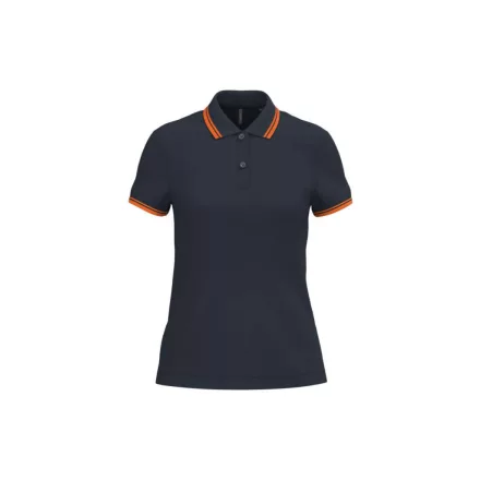 Kariban női galléros póló Striped Pique 180 tengerkék-narancssárga