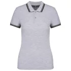 Kariban női galléros póló Striped Pique 180 melírozott szürke-fekete