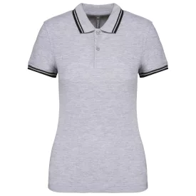   Kariban női galléros póló Striped Pique 180 melírozott szürke-fekete