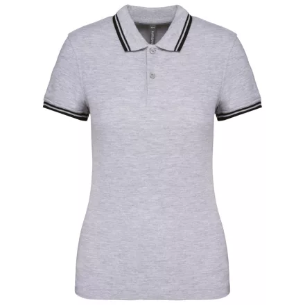 Kariban női galléros póló Striped Pique 180 melírozott szürke-fekete