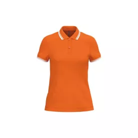   Kariban női galléros póló Striped Pique 180 narancssárga-fehér