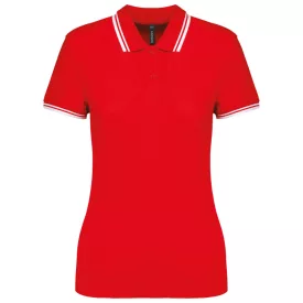 Kariban női galléros póló Striped Pique 180 piros-fehér