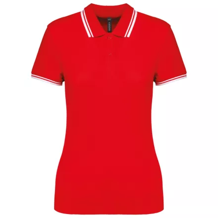 Kariban női galléros póló Striped Pique 180 piros-fehér