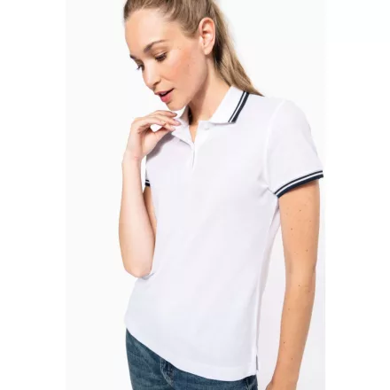 Kariban női galléros póló Striped Pique 180 fehér-tengerkék