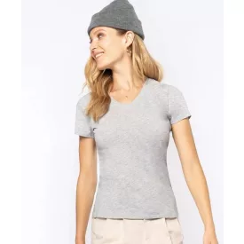   Kariban női póló Stretch V-Neck 160 melírozott világosszürke