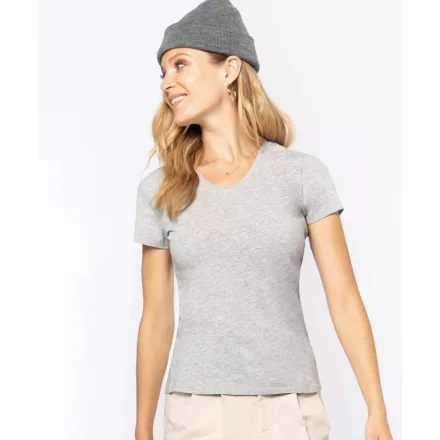 Kariban női póló Stretch V-Neck 160 melírozott világosszürke