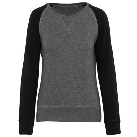 Kariban női pulóver Organic 300 melírozott szürke-fekete